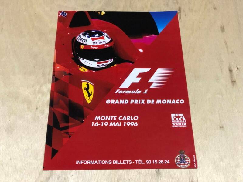 1996 FERRARI SCHUMACHER F1 MONACO GRAND PRIX RACE POSTER
